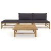 4 pcs conj. lounge jardim em bambu c/ almofadões cinza-escuro - Image 2