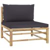 4 pcs conj. lounge jardim em bambu c/ almofadões cinza-escuro - Image 3