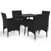 5 pcs conjunto de jantar para jardim vime PE e vidro preto