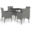 5 pcs conjunto de jantar para jardim vime PE e vidro cinzento