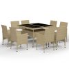 9 pcs conjunto de jantar para jardim vidro e vime PE bege - Image 2