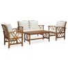 4 pcs conj. lounge jardim c/ almofadões madeira acácia maciça