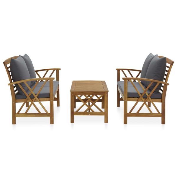 3 pcs conjunto lounge de jardim c/ almofadões acácia maciça - Image 2