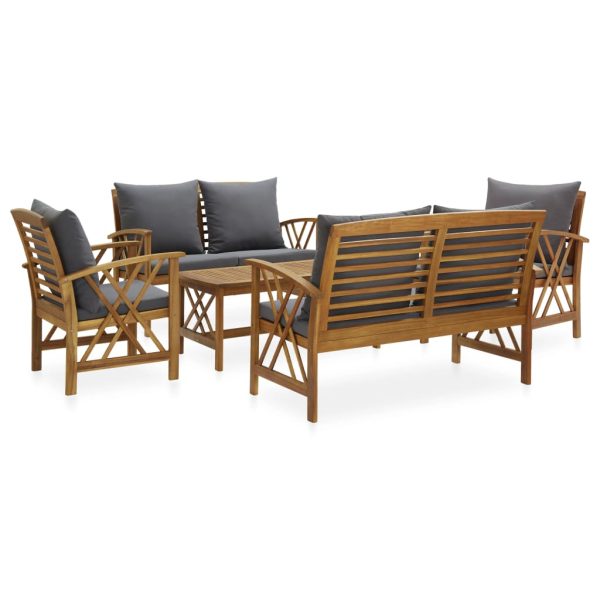 5 pcs conjunto lounge de jardim c/ almofadões acácia maciça