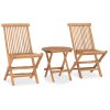 3 pcs conjunto jantar dobrável p/ exterior madeira teca maciça