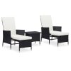 3 pcs conjunto lounge para jardim c/ almofadões vime PE preto