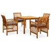 5 pcs conjunto de jantar p/ jardim c/ almofadões acácia maciça