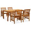 5 pcs conjunto de jantar p/ jardim c/ almofadões acácia maciça