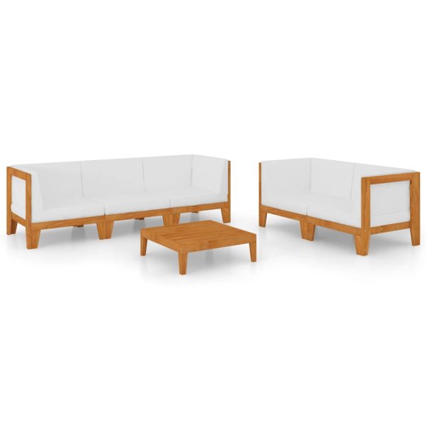 6 pcs conjunto lounge de jardim c/ almofadões acácia maciça - Image 2