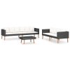 3 pcs conjunto lounge para jardim c/ almofadões vime PE preto - Image 2