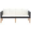 3 pcs conjunto lounge para jardim c/ almofadões vime PE preto - Image 3