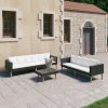 3 pcs conjunto lounge para jardim c/ almofadões vime PE preto