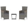 3 pcs conjunto lounge de jardim c/ almofadões vime PE cinzento - Image 2