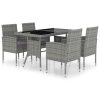 5 pcs conjunto jantar p/ jardim vime PE antracite e cinzento - Image 2