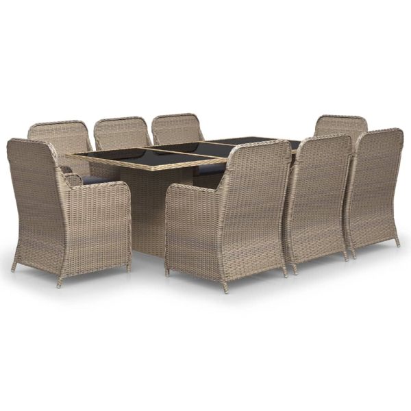 9 pcs conjunto de jantar para jardim vime PE castanho - Image 2