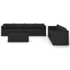 9 pcs conjunto lounge de jardim c/ almofadões vime PE preto - Image 3