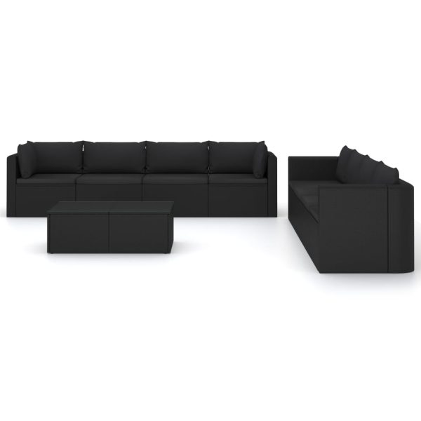 9 pcs conjunto lounge de jardim c/ almofadões vime PE preto - Image 3