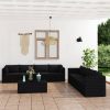 9 pcs conjunto lounge de jardim c/ almofadões vime PE preto