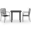 3 pcs conjunto de jantar para jardim vidro e aço preto - Image 2