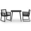 3 pcs conjunto de jantar para jardim vime de PVC preto - Image 2