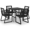 5 pcs conjunto de jantar para jardim vime de PVC preto - Image 2