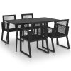 5 pcs conjunto de jantar para jardim vime de PVC preto - Image 2