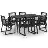 7 pcs conjunto de jantar para jardim vime de PVC preto - Image 2