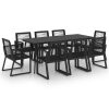 9 pcs conjunto de jantar para jardim vime de PVC preto - Image 2