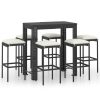 7 pcs conjunto de bar p/ jardim c/ almofadões vime PE preto - Image 2
