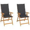 Cadeiras de jardim c/ almofadões antracite 2 pcs teca maciça