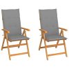 Cadeiras de jardim c/ almofadões cinzentos 2 pcs teca maciça