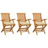 Cadeiras de jardim c/ almofadões branco nata 3 pcs teca maciça