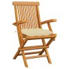 Cadeiras de jardim c/ almofadões branco nata 3 pcs teca maciça - Image 2