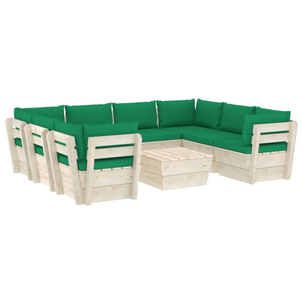 9 pcs conjunto lounge de paletes + almofadões madeira de abeto - Image 2