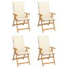 Cadeiras de jardim c/ almofadões cor creme 4 pcs teca maciça