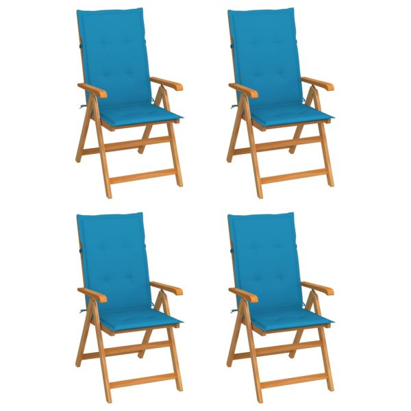 Cadeiras de jardim c/ almofadões azuis 4 pcs teca maciça