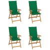 Cadeiras de jardim c/ almofadões verdes 4 pcs teca maciça