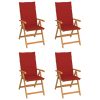 Cadeiras de jardim c/ almofadões vermelhos 4 pcs teca maciça