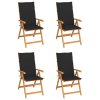 Cadeiras de jardim c/ almofadões pretos 4 pcs teca maciça