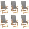 Cadeiras de jardim c/ almofadões cinzentos 6 pcs teca maciça