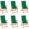 Cadeiras de jardim c/ almofadões verdes 6 pcs teca maciça