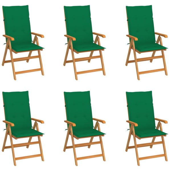 Cadeiras de jardim c/ almofadões verdes 6 pcs teca maciça