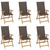 Cadeiras de jardim c/ almofadões cinza-acast. 6 pcs teca maciça