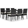 7 pcs conjunto de jantar para jardim vime PE preto - Image 2