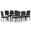 9 pcs conjunto de jantar para jardim vime PE preto - Image 2