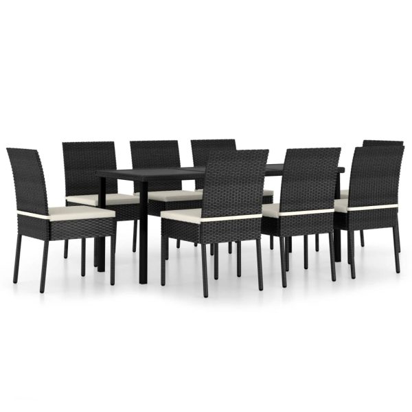 9 pcs conjunto de jantar para jardim vime PE preto - Image 2