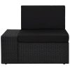 5 pcs conjunto lounge de jardim c/ almofadões vime PE preto - Image 3