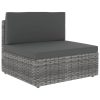 6 pcs conjunto lounge de jardim c/ almofadões vime PE cinzento - Image 2