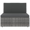 6 pcs conjunto lounge de jardim c/ almofadões vime PE cinzento - Image 3