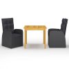 3 pcs conjunto de jantar para jardim preto